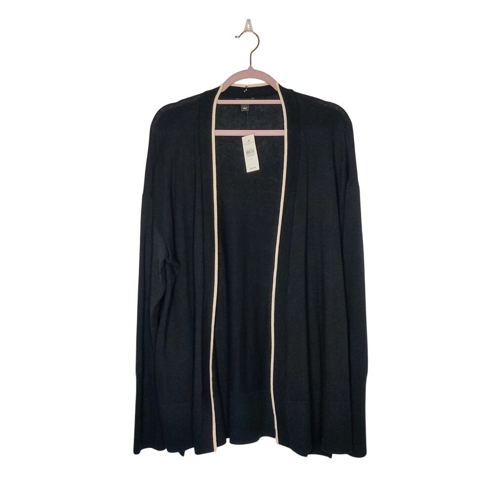 NWT Ann Taylor Black Lightweight Knit Open Front Cardigan Large Minimalist